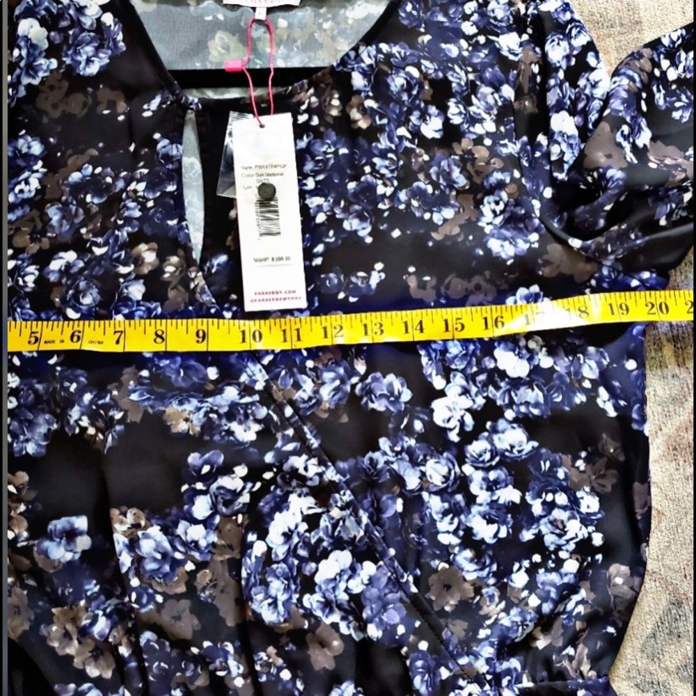 NWT PARKER DARK BLUEBONNET FLORAL FAUX-WRAP ASYMMETRICAL DRESS L - Picture 11 of 15